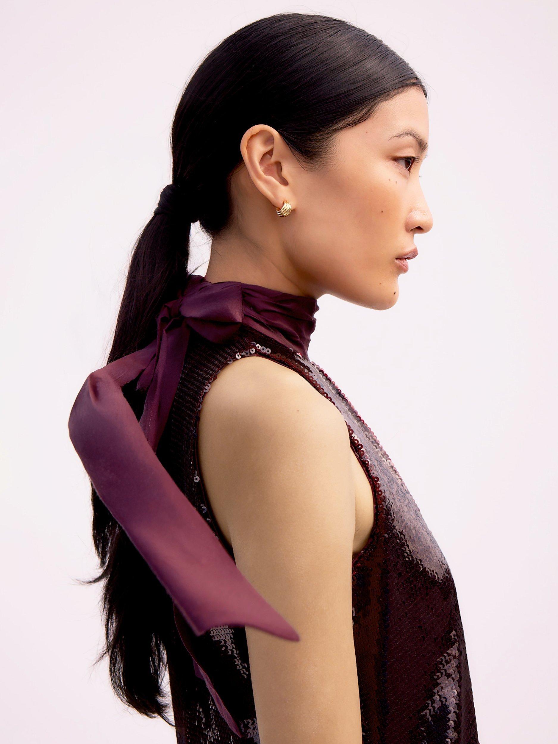 Product image 2 of 3, which shows Ro&Zo Petite Freya Sequin Halterneck Dress, Red, 6Pt