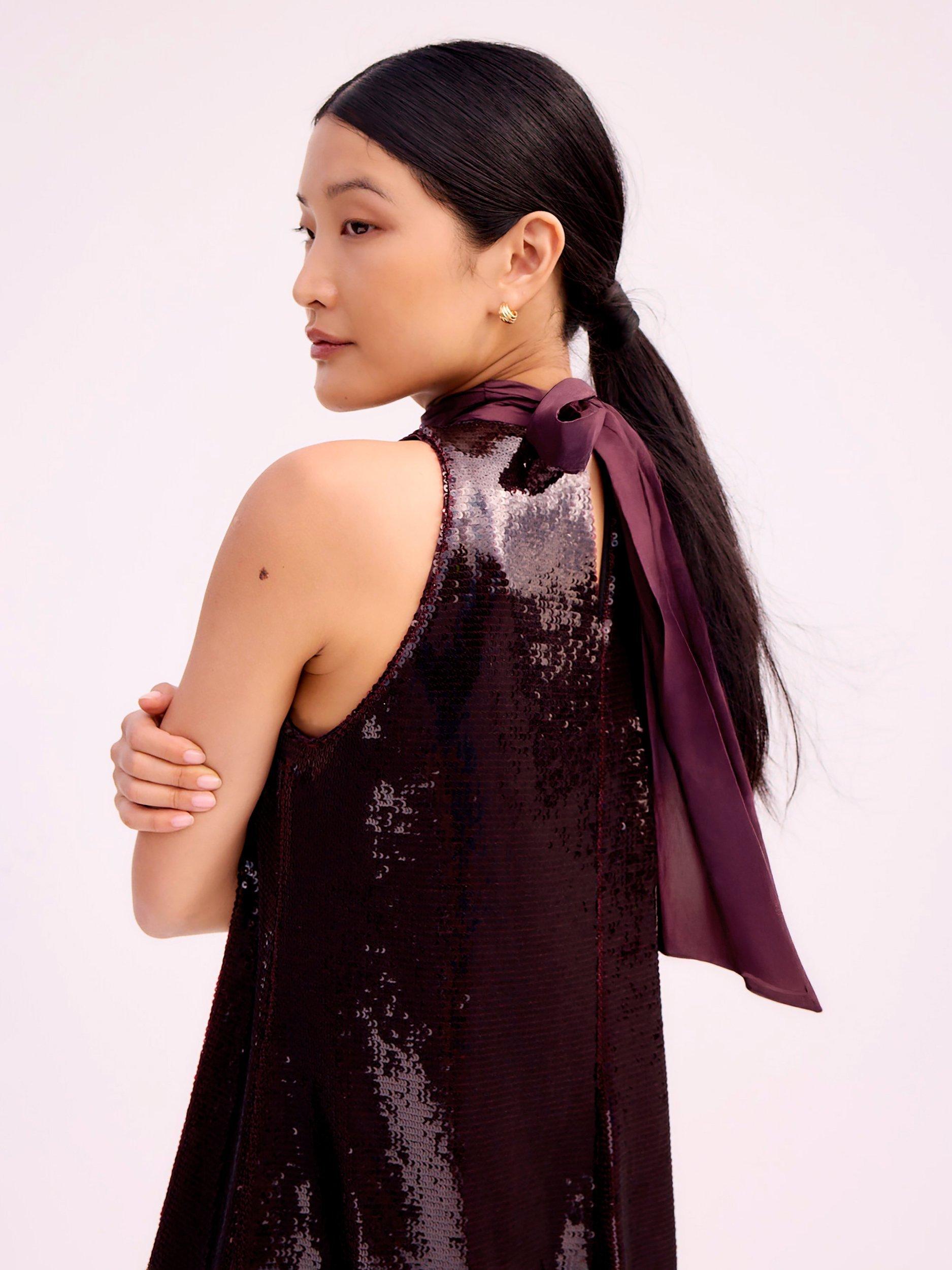 Product image 3 of 3, which shows Ro&Zo Petite Freya Sequin Halterneck Dress, Red, 6Pt