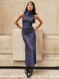 Ro&Zo Robyn Sparkle Cowl Neck Dress, Blue, Blue