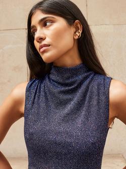 Ro&Zo Robyn Sparkle Cowl Neck Dress, Blue - view 2, Blue