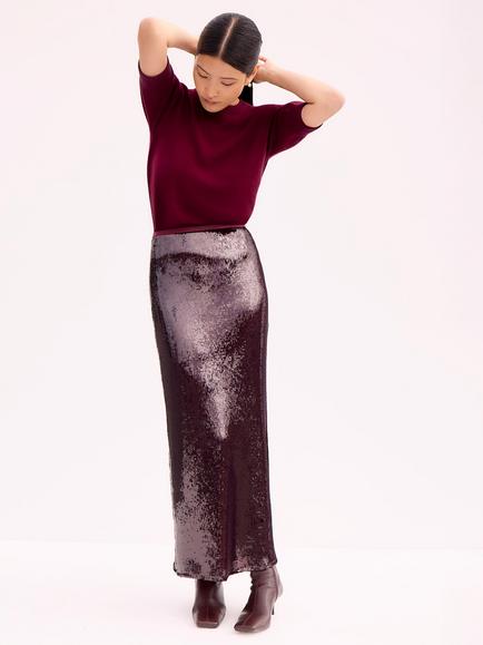 Ro&Zo Liquid Sequin Skirt, Red, Red