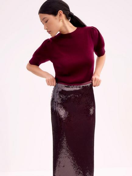 Ro&Zo Liquid Sequin Skirt, Red - view 2, Red