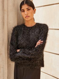 Ro&Zo Tinsel Long Sleeve Shell Top, Black, Black