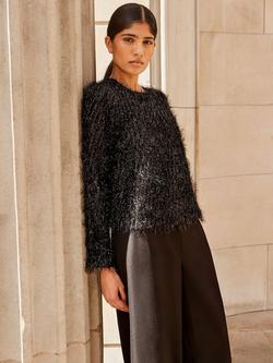 Ro&Zo Tinsel Long Sleeve Shell Top, Black - view 2, Black