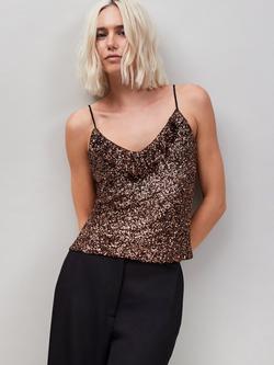 Ro&Zo Sequin Ruffle V-Neck Cami Top, Brown, Brown