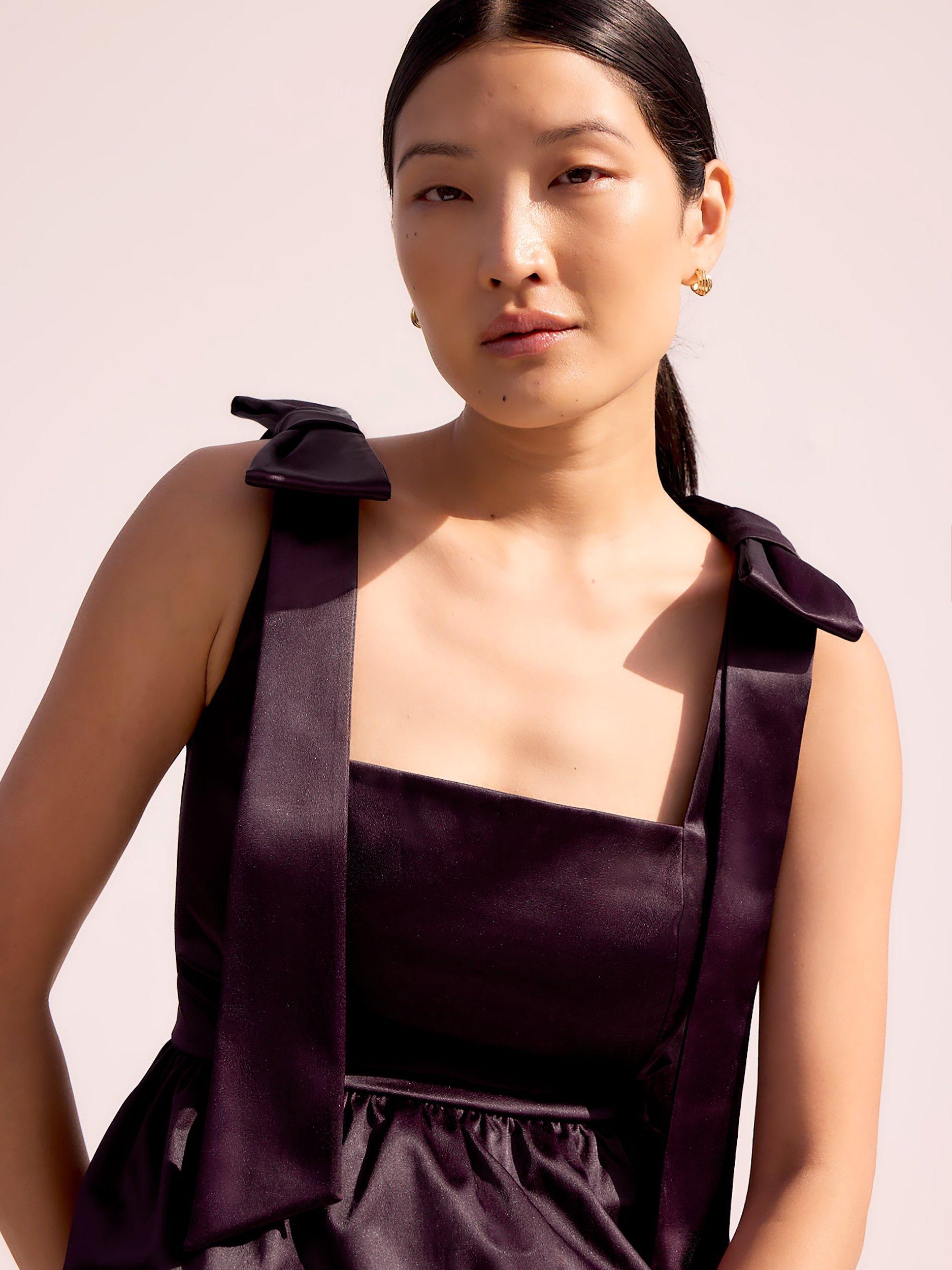 Product image 2 of 3, which shows Ro&Zo Tie Shoulder Satin Top, Red, 8R