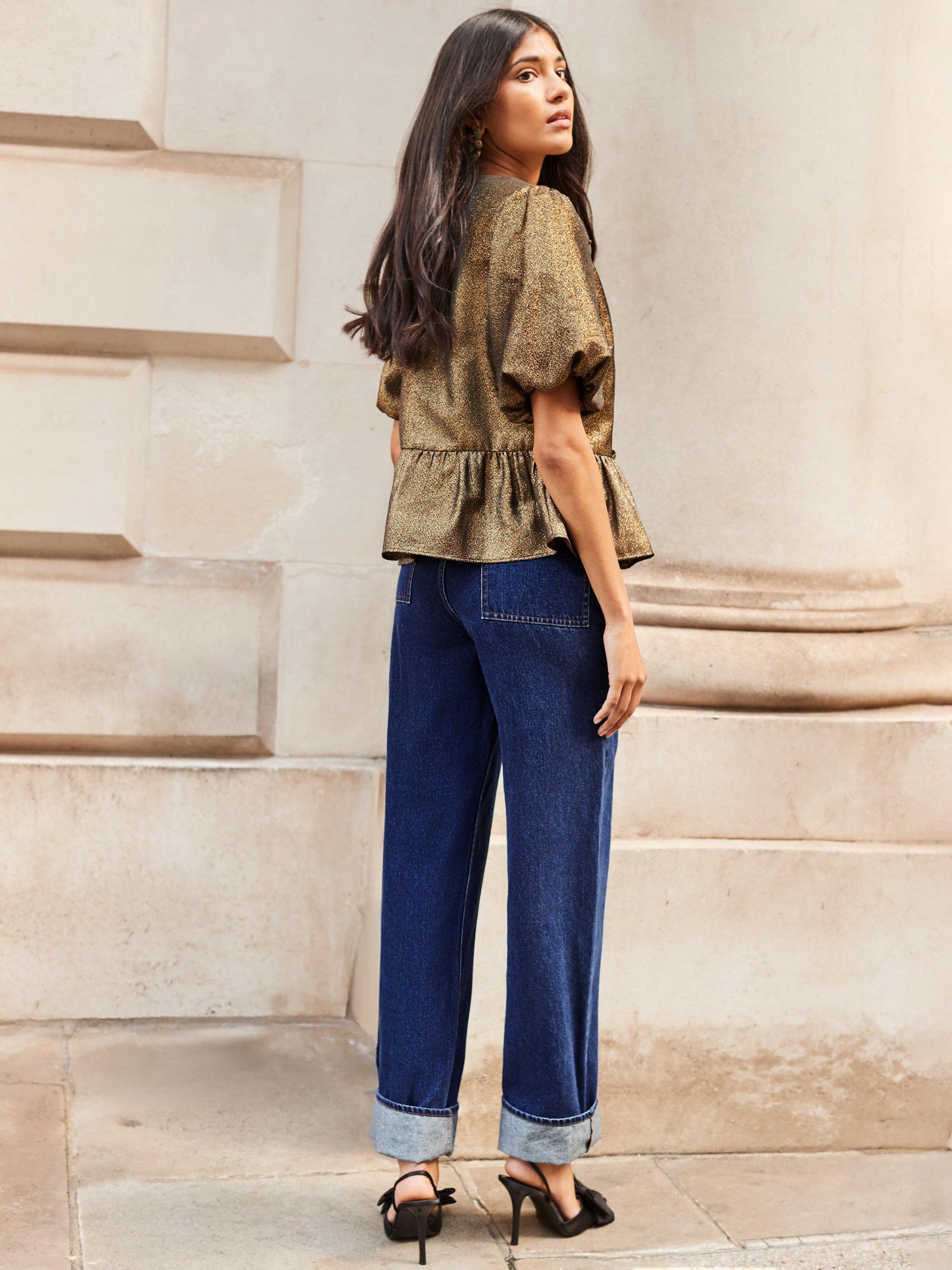 Product image 4 of 4, which shows Ro&Zo Tie Front Puff Sleeve Top, Gold, 10R