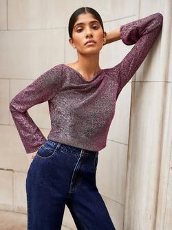 Ro&Zo Cowl Back Sparkle Top, Pink, Pink