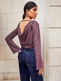 Ro&Zo Cowl Back Sparkle Top, Pink - view 2, Pink