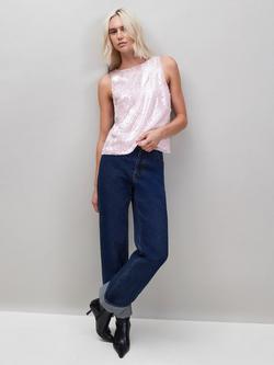 Ro&Zo Sequin Shell Top, Pink - view 2, Pink
