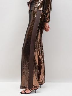 Ro&Zo Sequin Satin Contrast Trousers, Bronze - view 2, Bronze