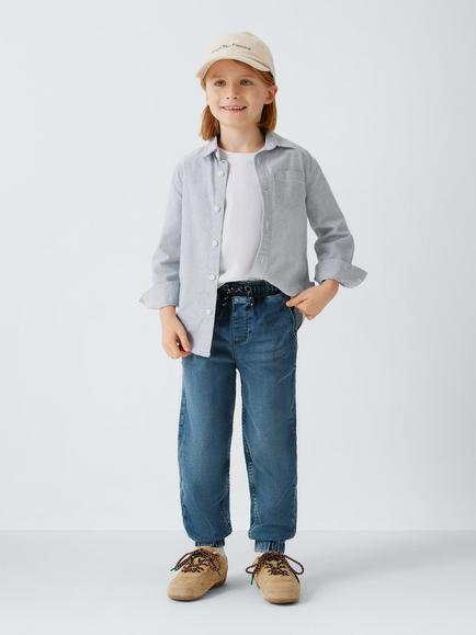 John Lewis Boy's Pull On Tapered Jeans, Blue Mid Wash - view 2, Blue Mid Wash