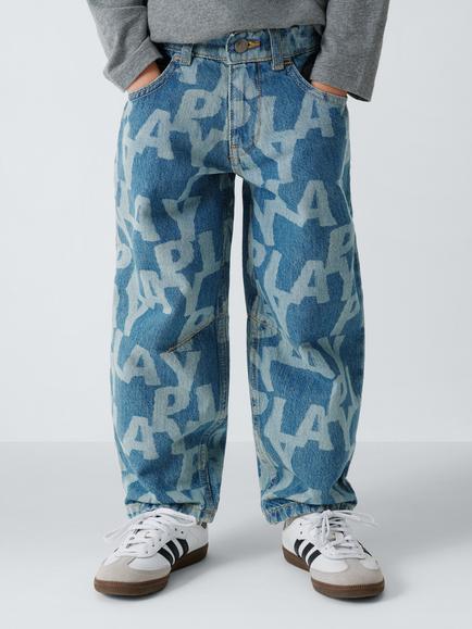 John Lewis Boy's Play Barrel Leg Jeans, Blue Multi, Indigo Print