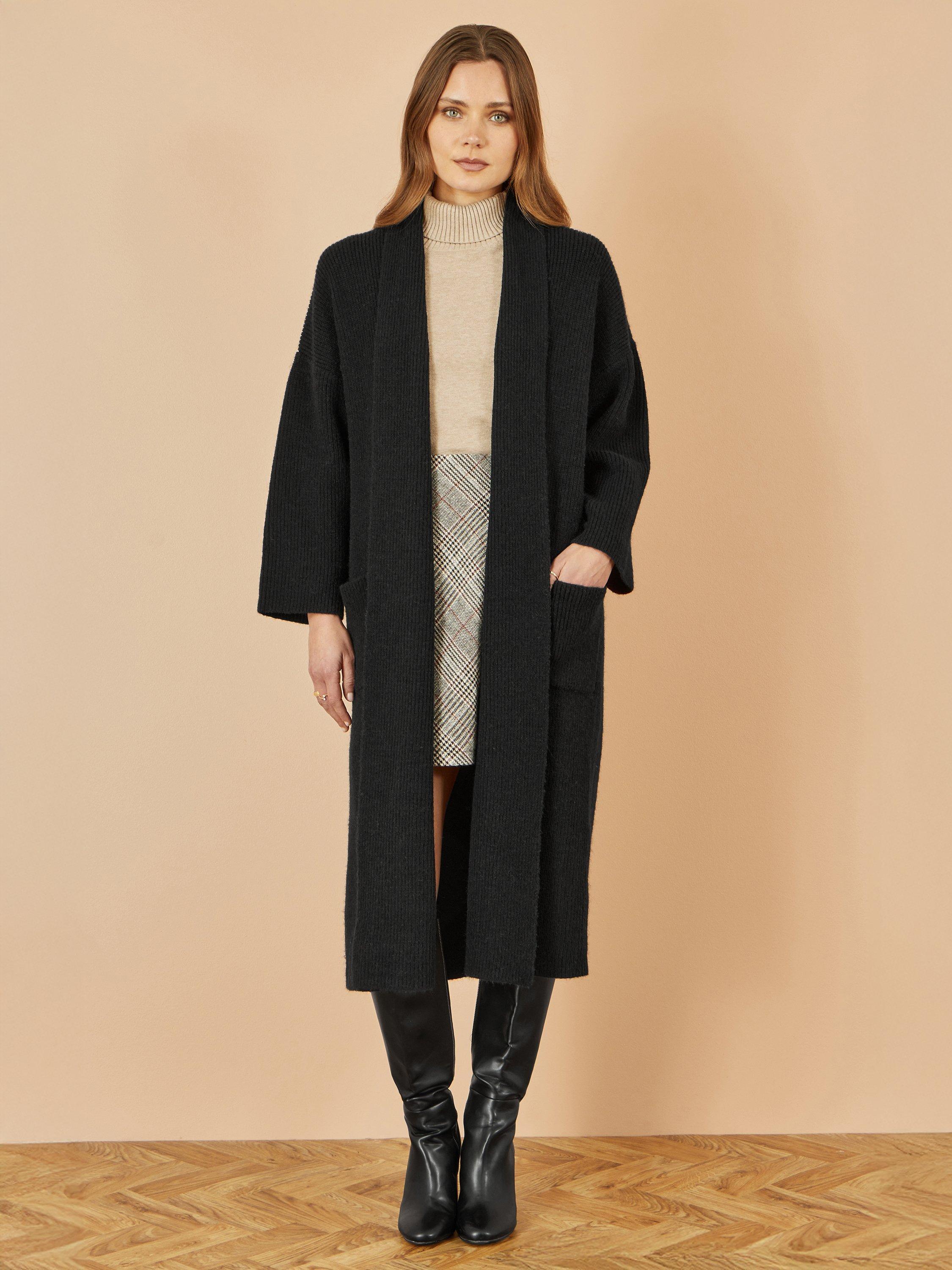 Product image 1 of 4, which shows Yumi Knitted Maxi Pocket Cardigan, Black, XS