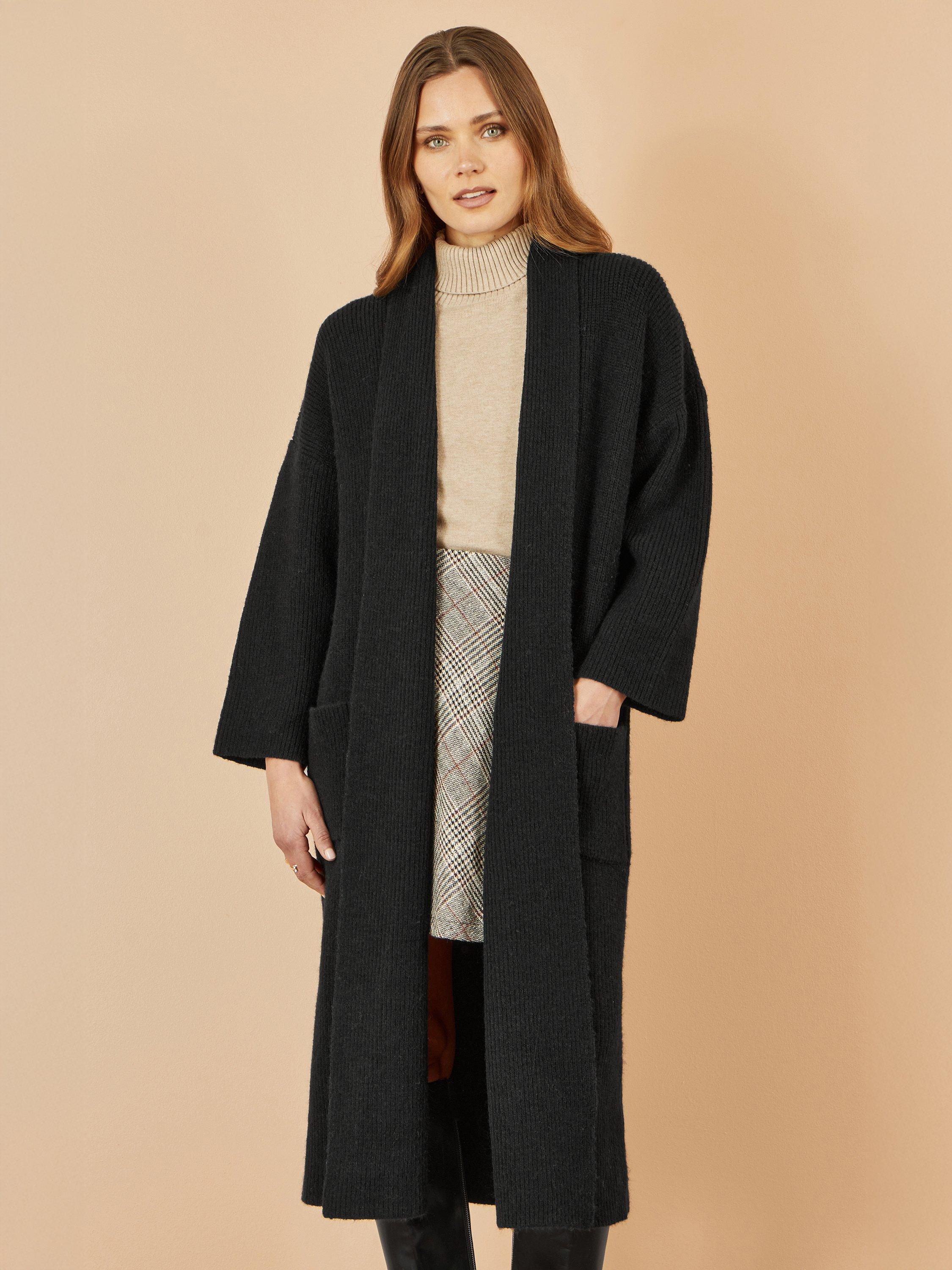 Product image 2 of 4, which shows Yumi Knitted Maxi Pocket Cardigan, Black, XS