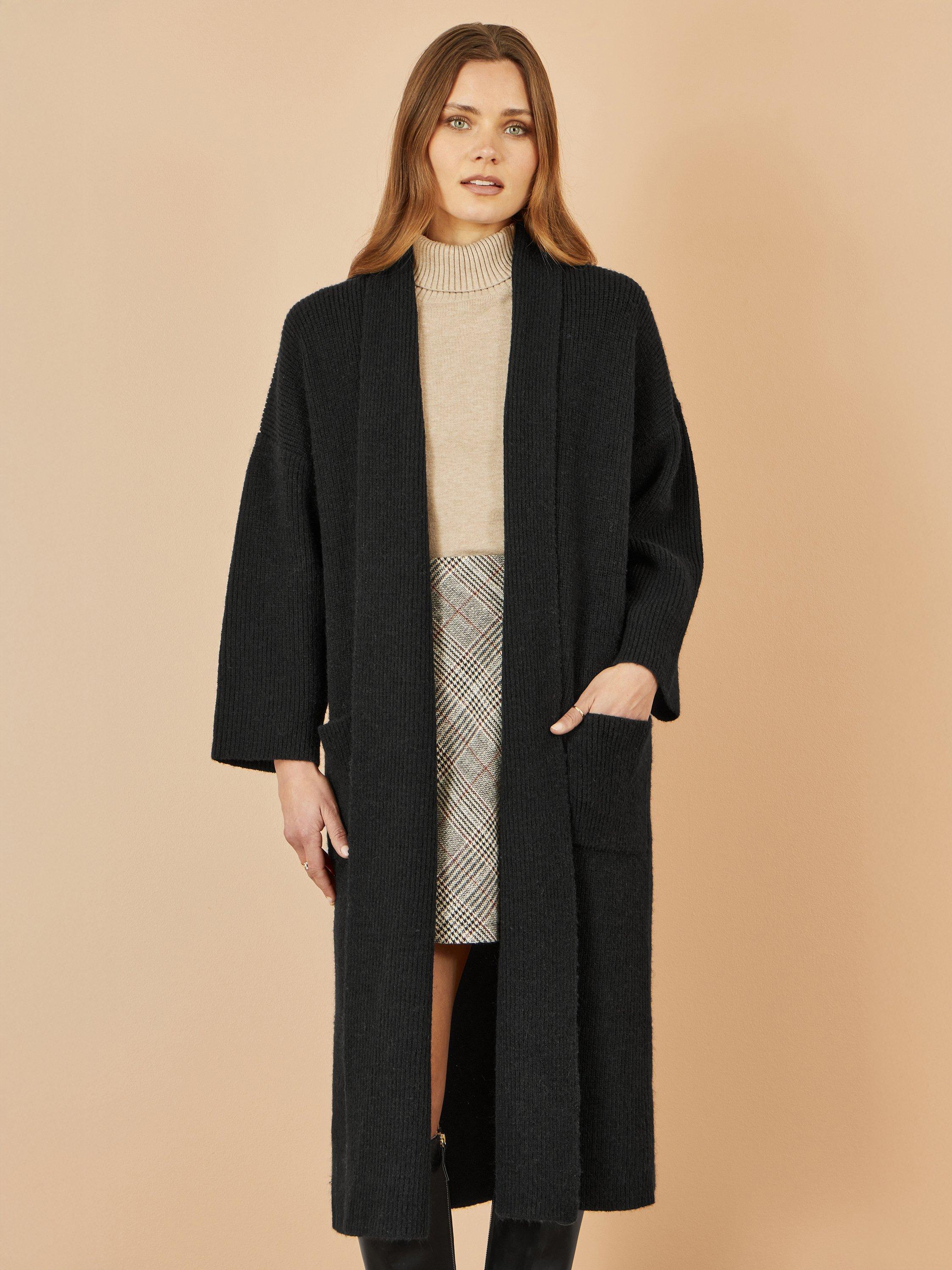 Product image 3 of 4, which shows Yumi Knitted Maxi Pocket Cardigan, Black, XS