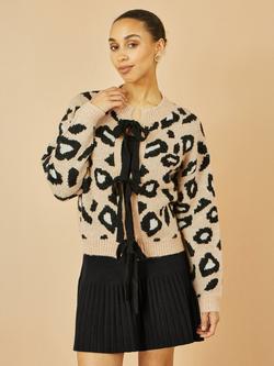 Yumi Animal Print Tie Cardigan, Beige