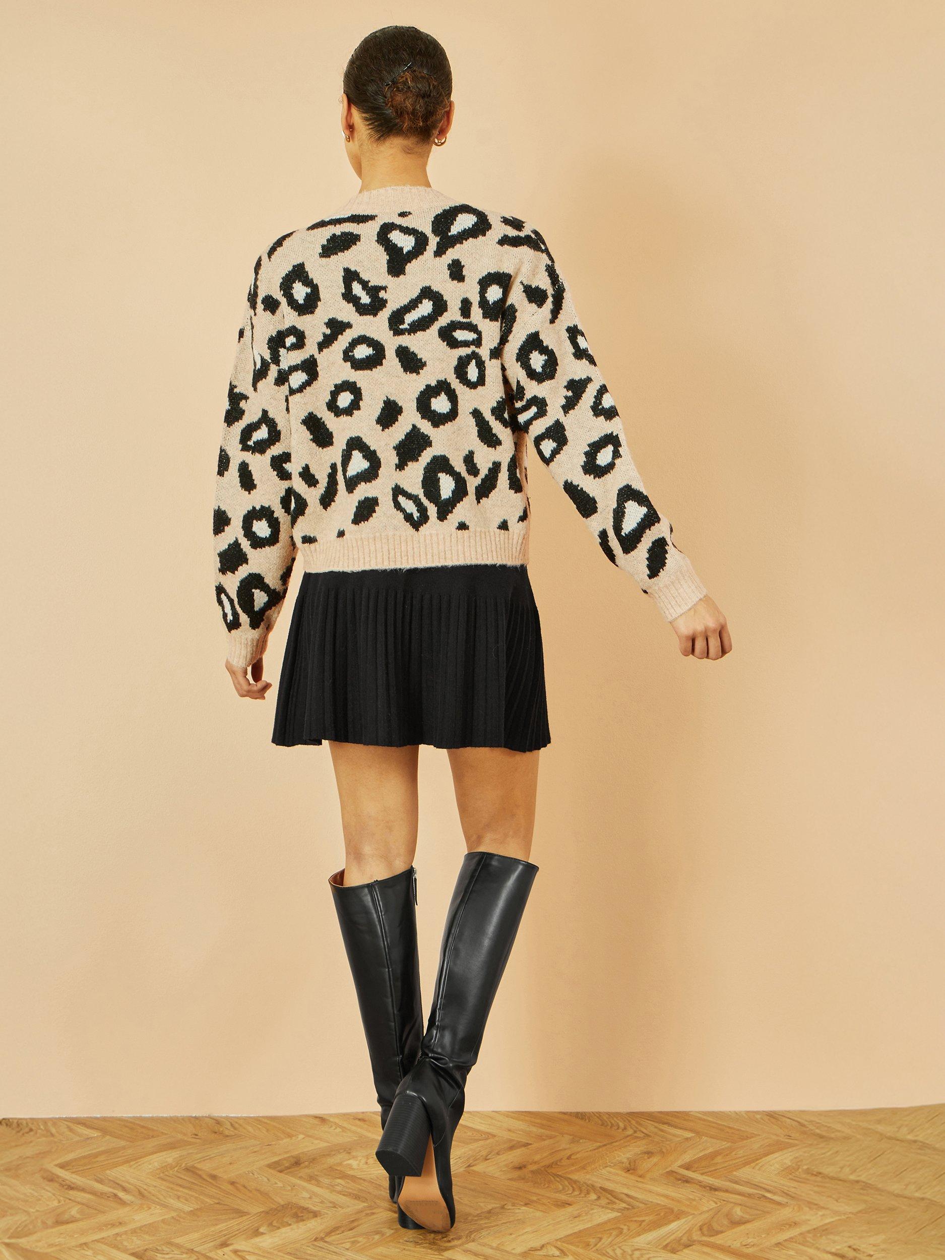 Product image 4 of 4, which shows Yumi Animal Print Tie Cardigan, Beige, S