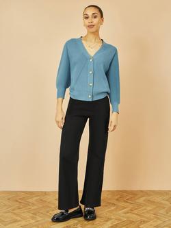 Yumi Relaxed Fit V-Neck Stitch Detail Cardigan - view 2, Blue