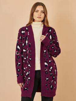 Yumi Leopard Print Longline Cardigan - view 2, Burgundy