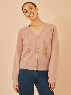 Yumi Floral Embroidered Cardigan, Brown, Brown