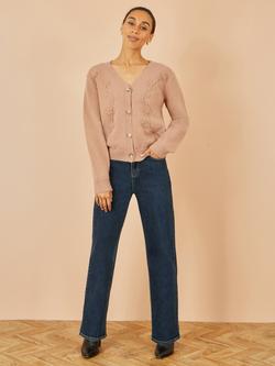 Yumi Floral Embroidered Cardigan, Brown - view 2, Brown