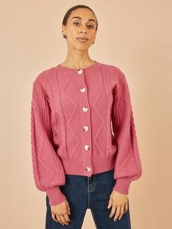 Yumi Relaxed Fit Cable Knit Cardigan, Rose Pink, Rose Pink
