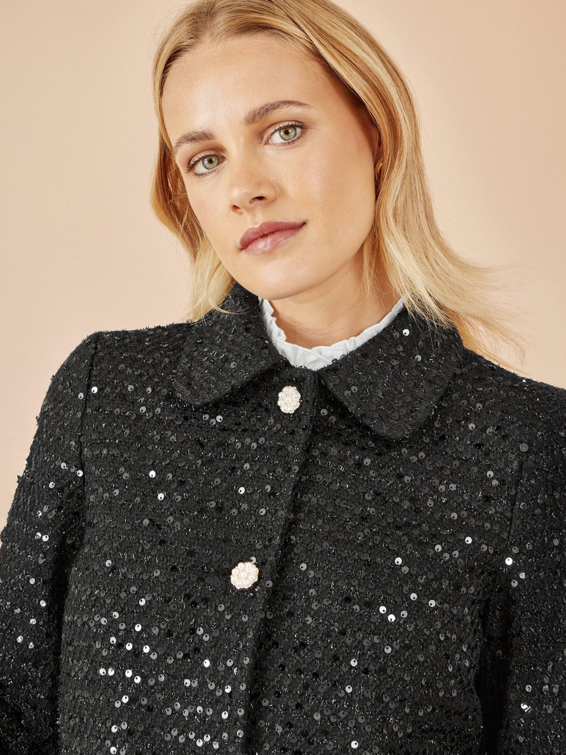 Product image 3 of 5, which shows Yumi Boucle Sequin Jacket, Black, 8