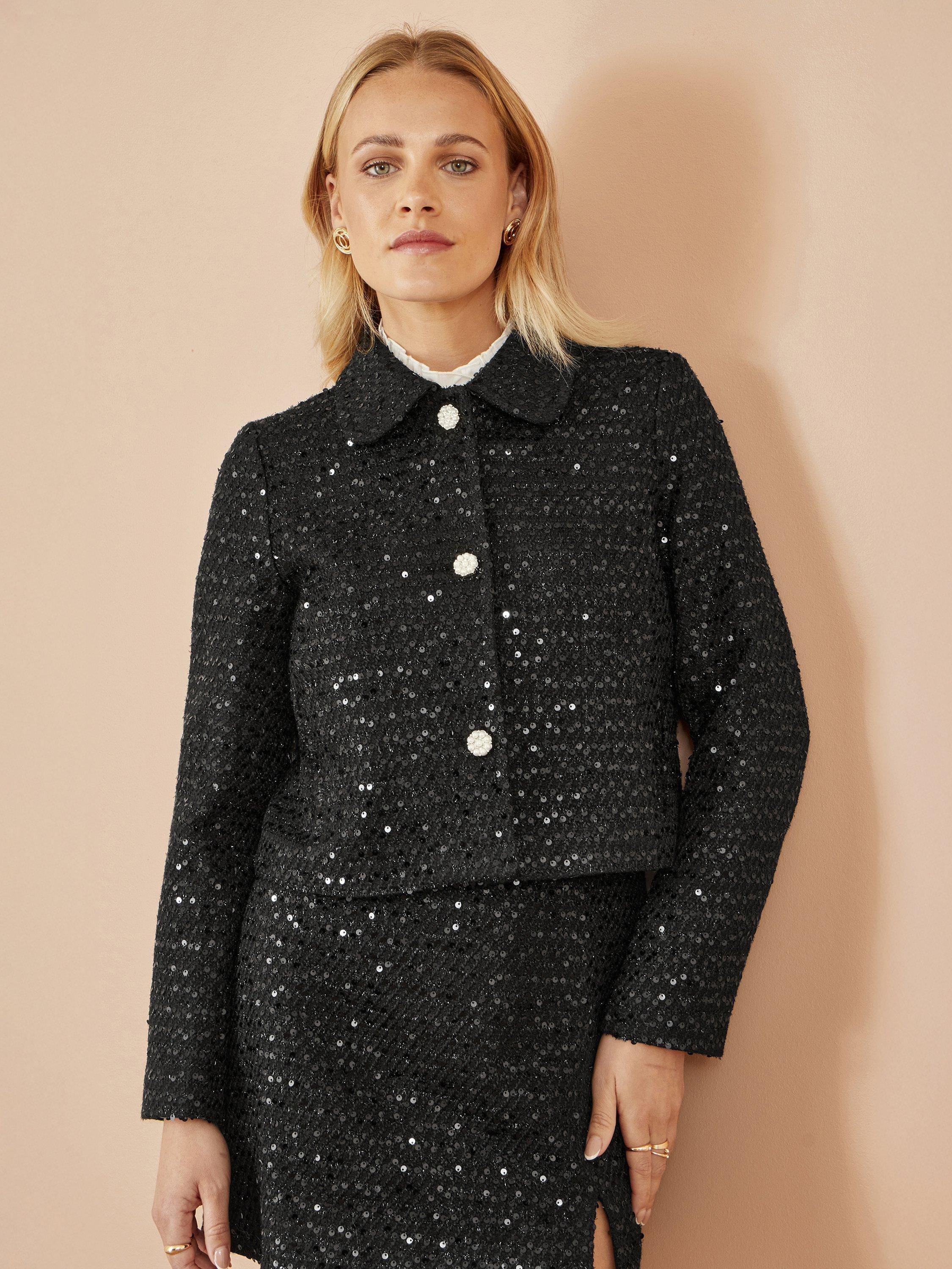 Product image 4 of 5, which shows Yumi Boucle Sequin Jacket, Black, 8