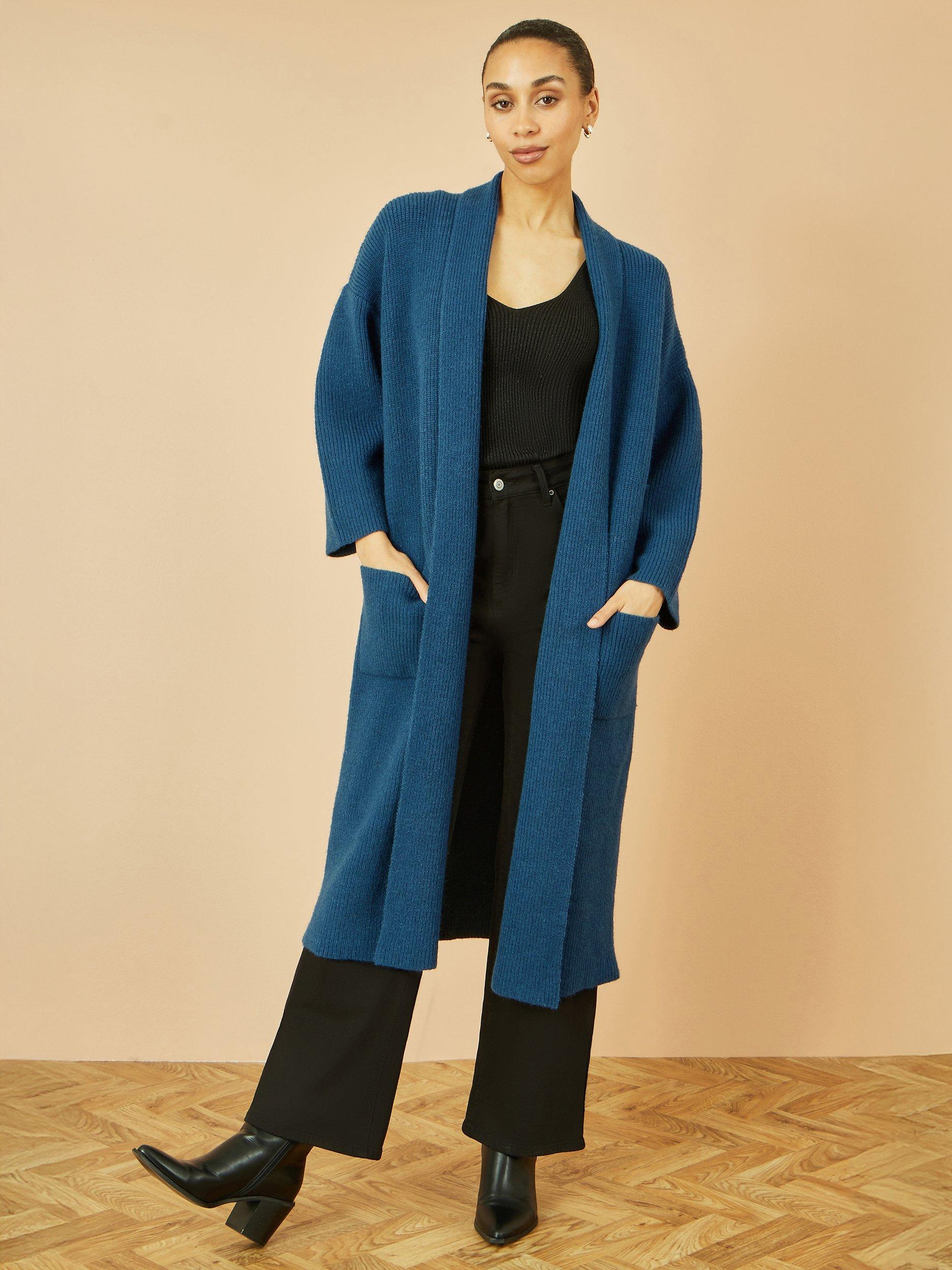 Product image 1 of 4, which shows Yumi Knitted Maxi Pocket Cardigan, Teal, XS