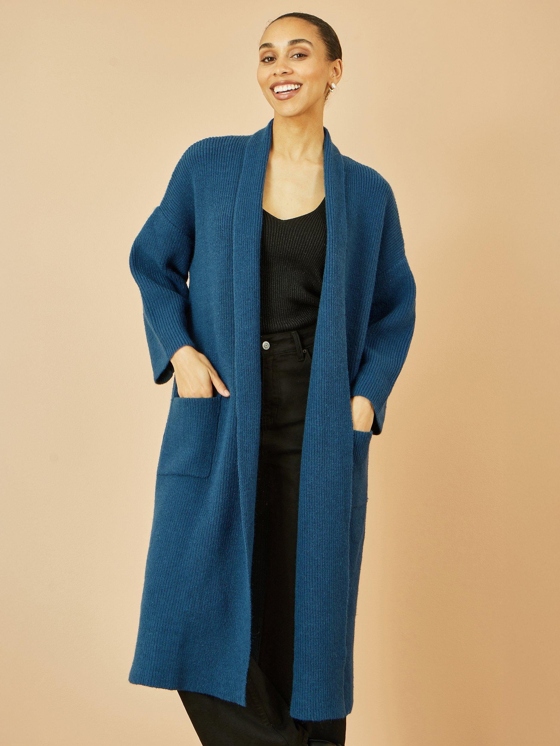 Product image 2 of 4, which shows Yumi Knitted Maxi Pocket Cardigan, Teal, XS