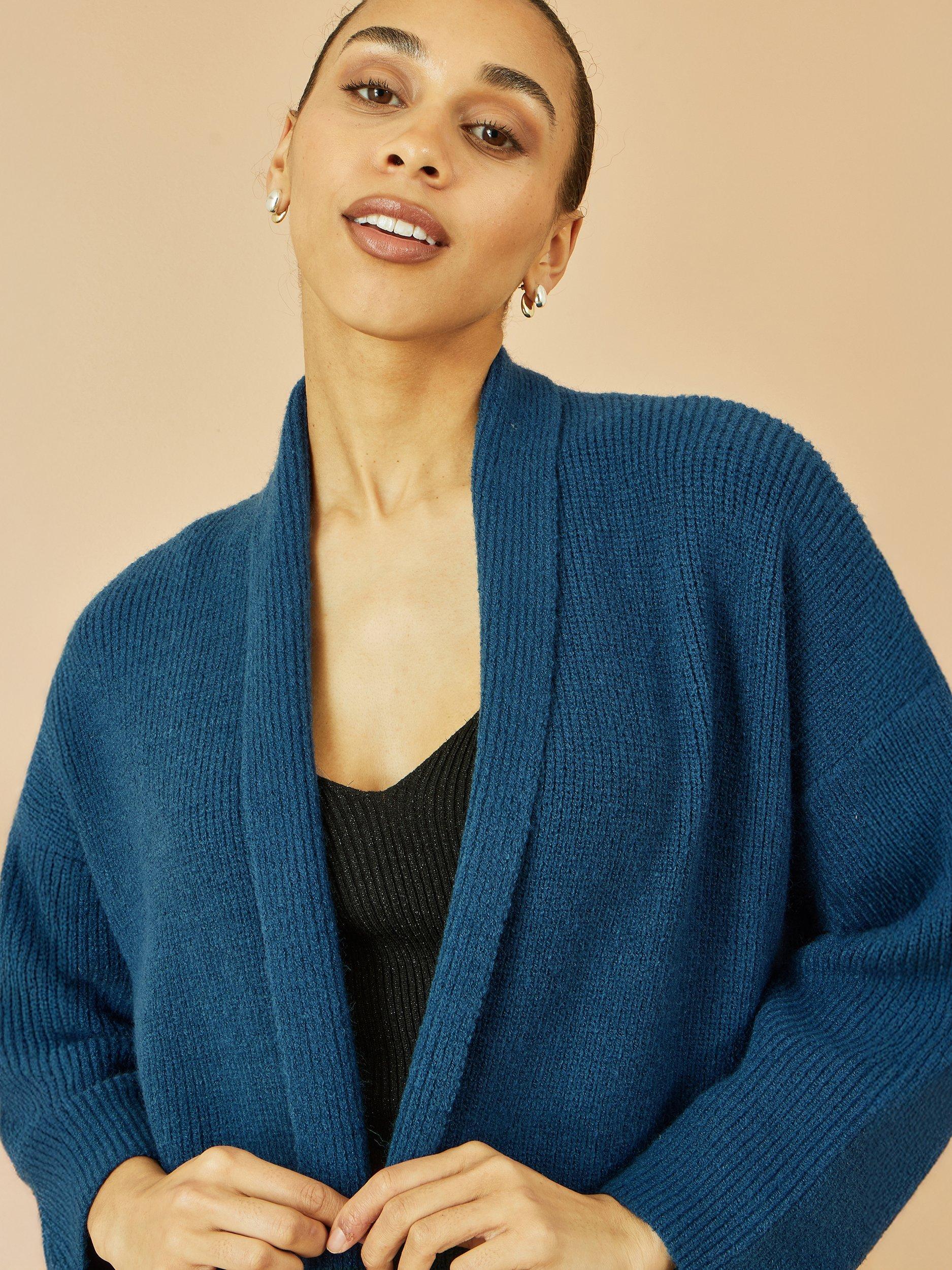 Product image 3 of 4, which shows Yumi Knitted Maxi Pocket Cardigan, Teal, XS