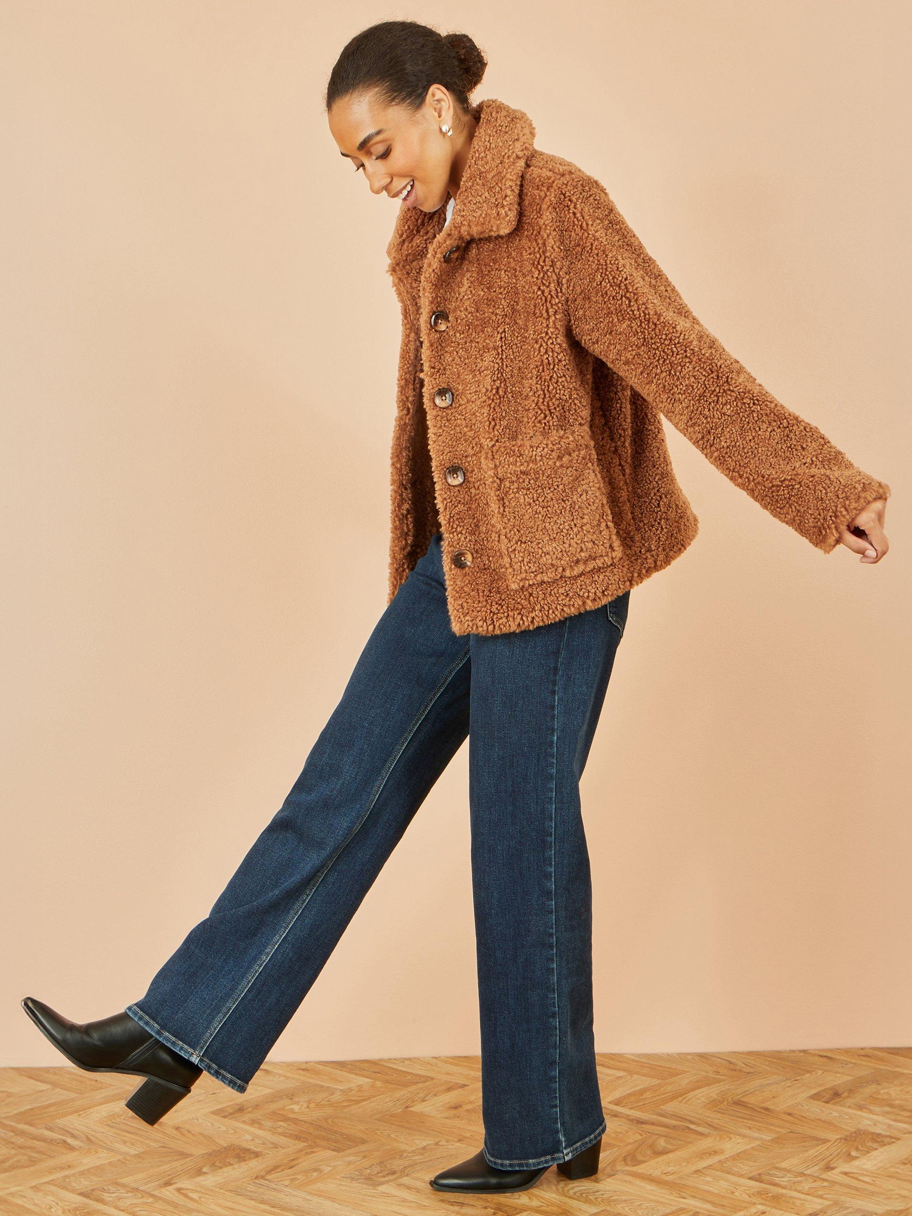 Product image 5 of 5, which shows Yumi Pocket Detail Teddy Jacket, Brown, 8