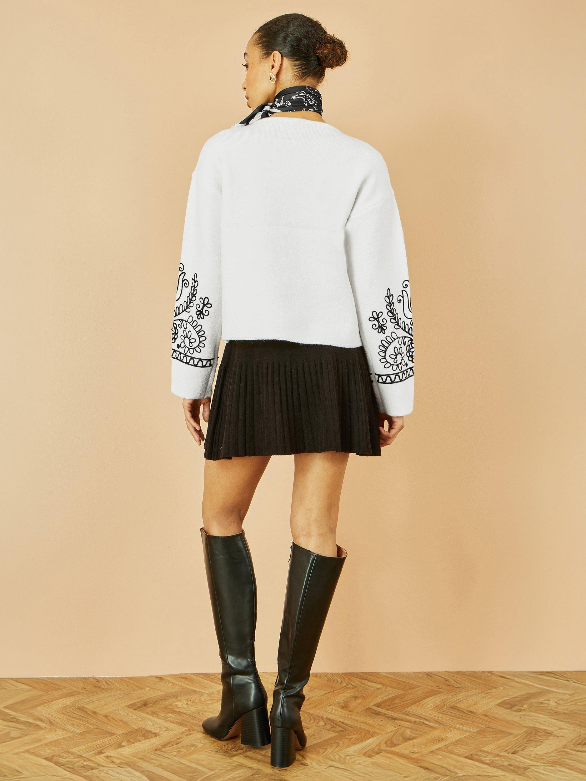 Product image 4 of 4, which shows Yumi Folk Embroidered Edges Chunky Cardigan, Ivory, S-M