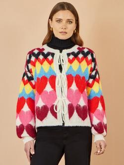 Yumi Heart Tie Front Cardigan, Multi, Multi