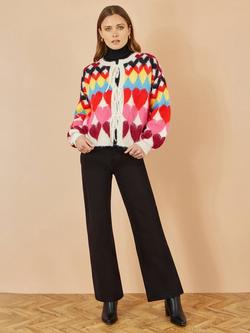 Yumi Heart Tie Front Cardigan, Multi - view 2, Multi