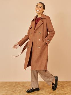Yumi Faux Suede Trench Coat - view 2, Brown