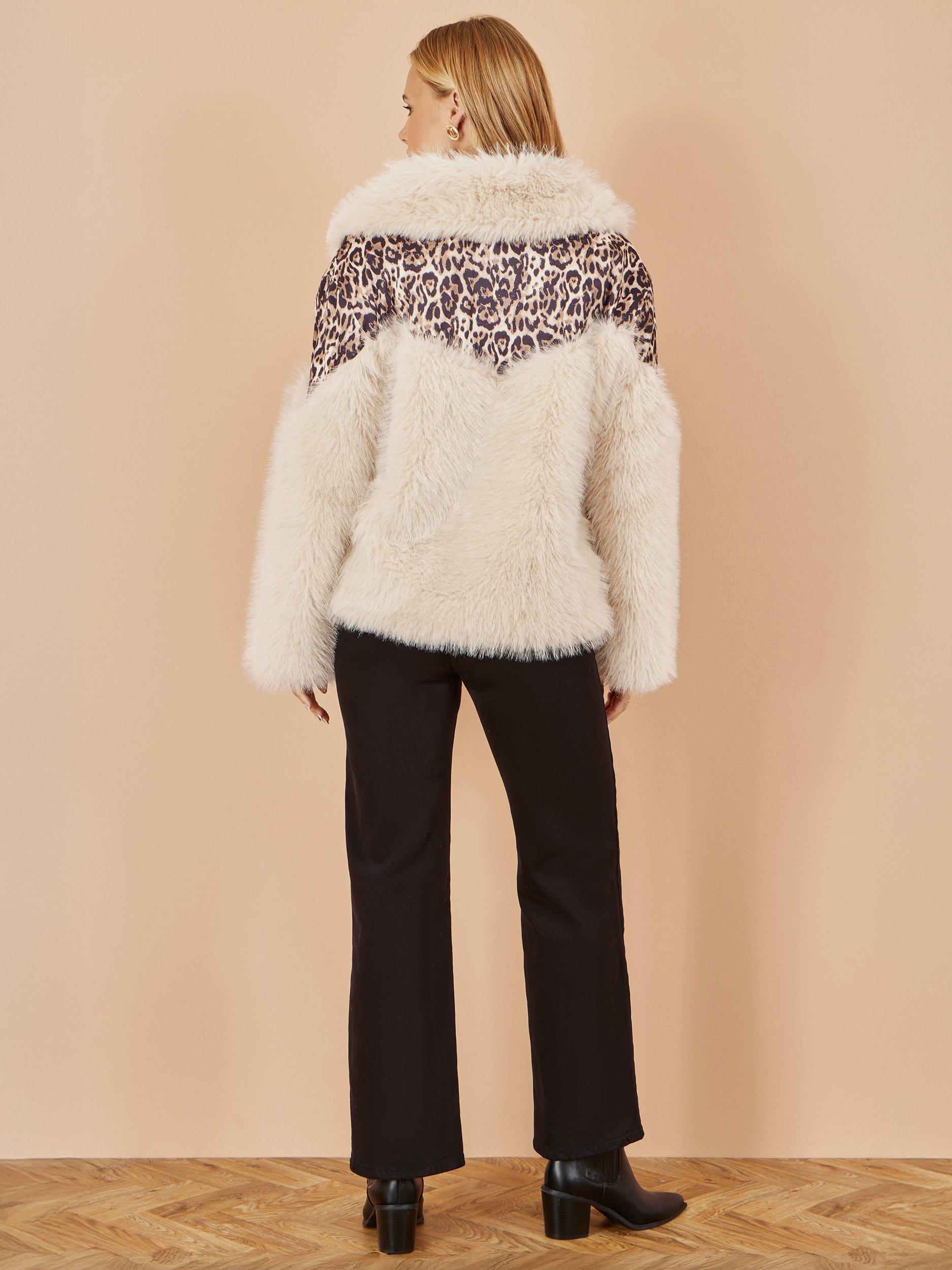 Product image 4 of 5, which shows Yumi Leopard Print Faux Fur Biker Jacket, Brown, 8