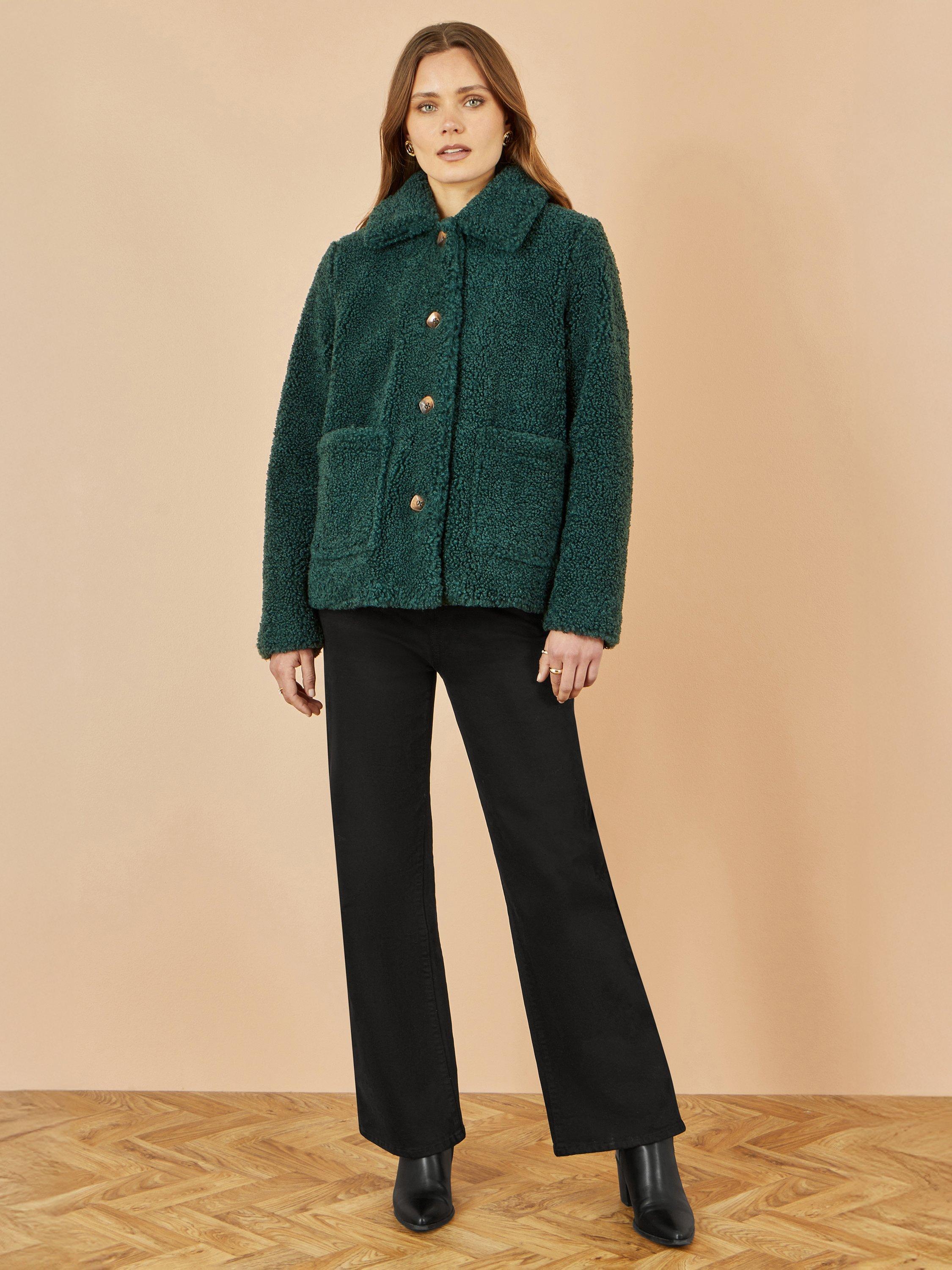 Product image 2 of 5, which shows Yumi Pocket Detail Teddy Jacket, Green, 8