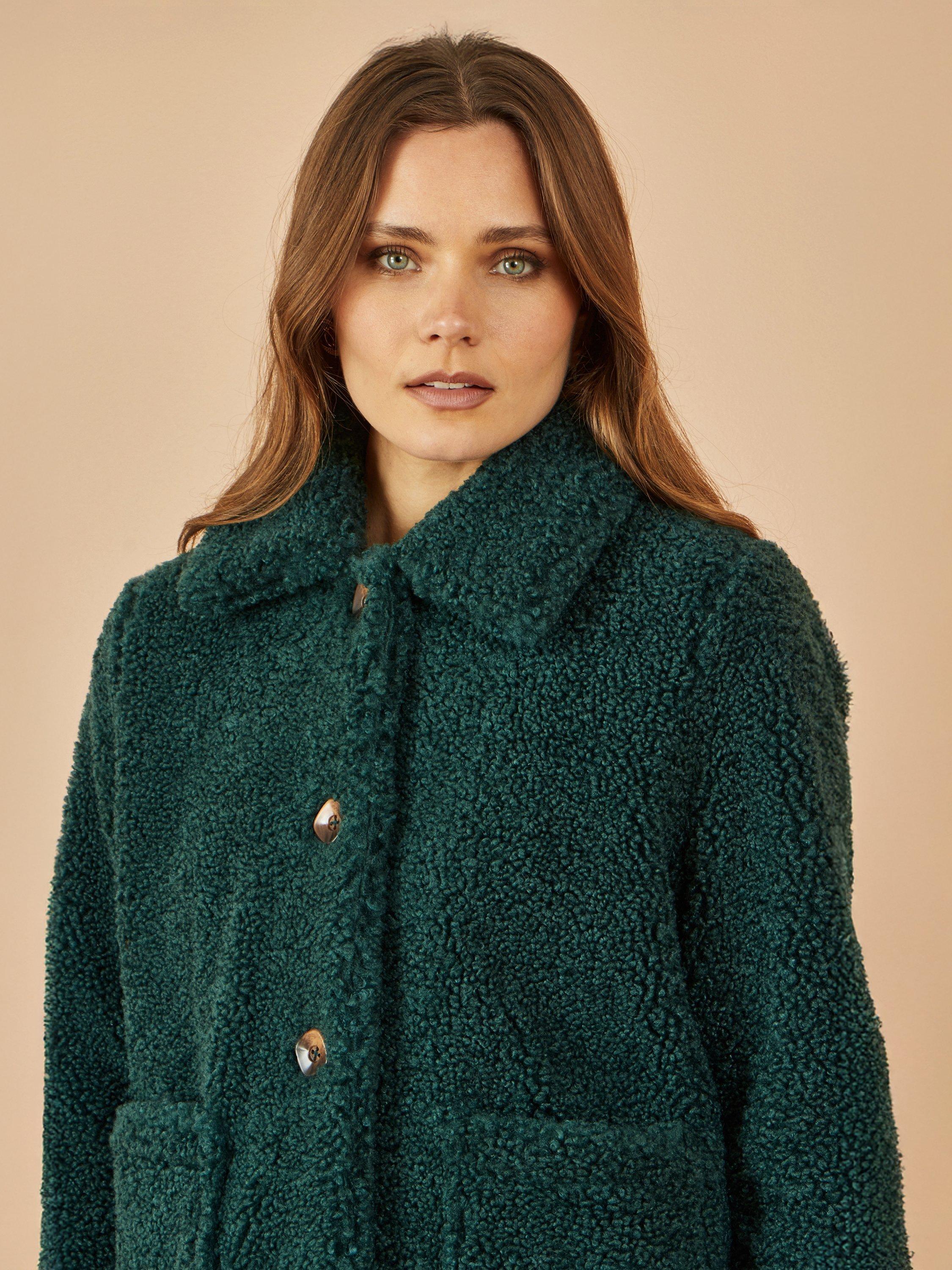 Product image 3 of 5, which shows Yumi Pocket Detail Teddy Jacket, Green, 8
