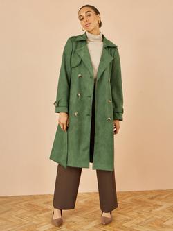 Yumi Faux Suede Trench Coat - view 2, Green
