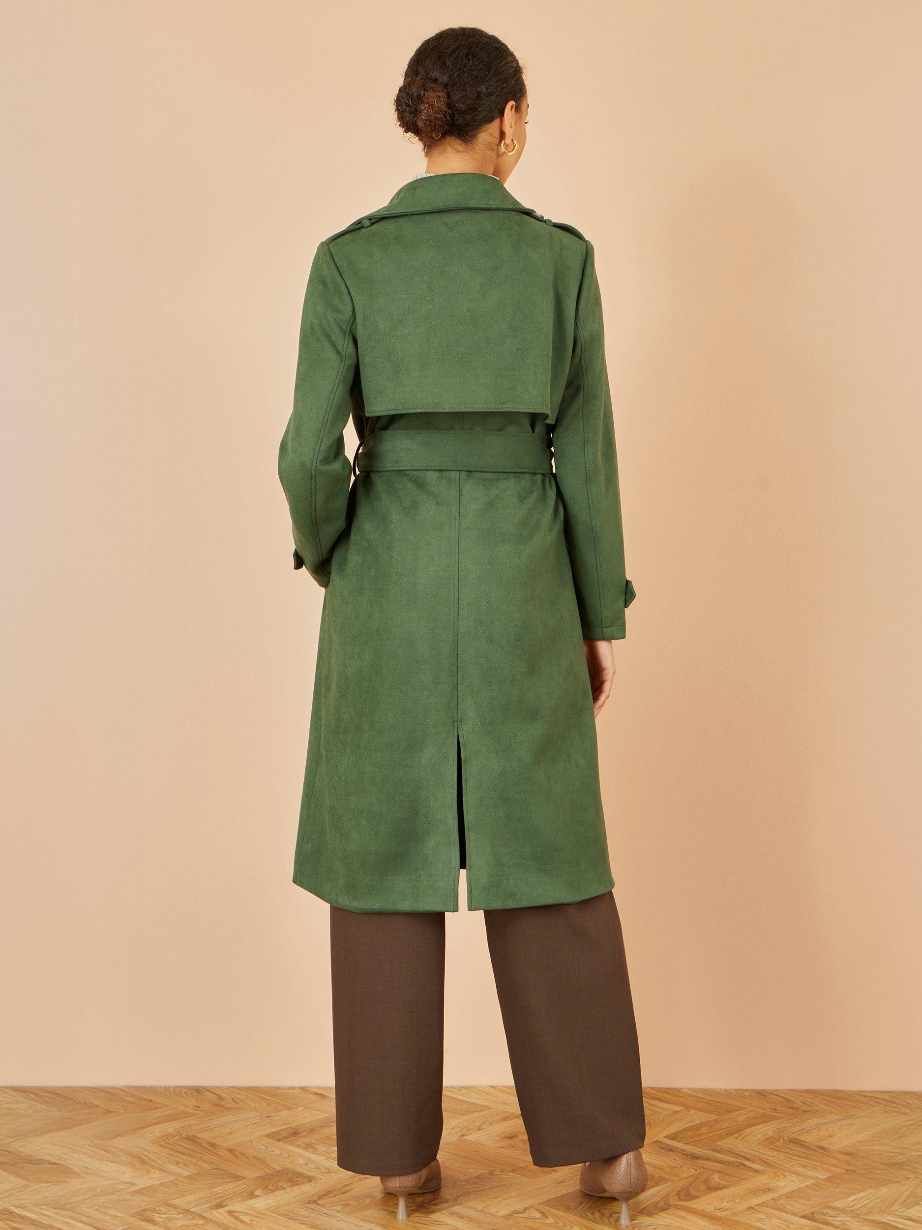Product image 4 of 7, which shows Yumi Faux Suede Trench Coat, Green, 8