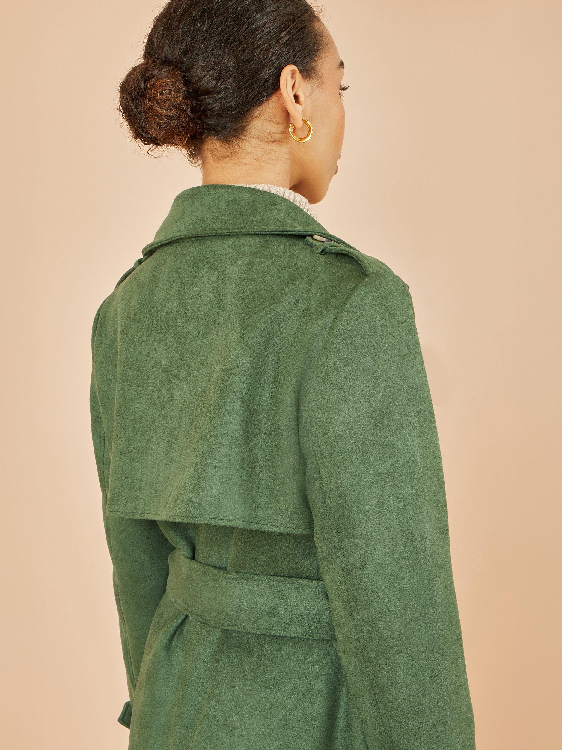 Product image 5 of 7, which shows Yumi Faux Suede Trench Coat, Green, 8