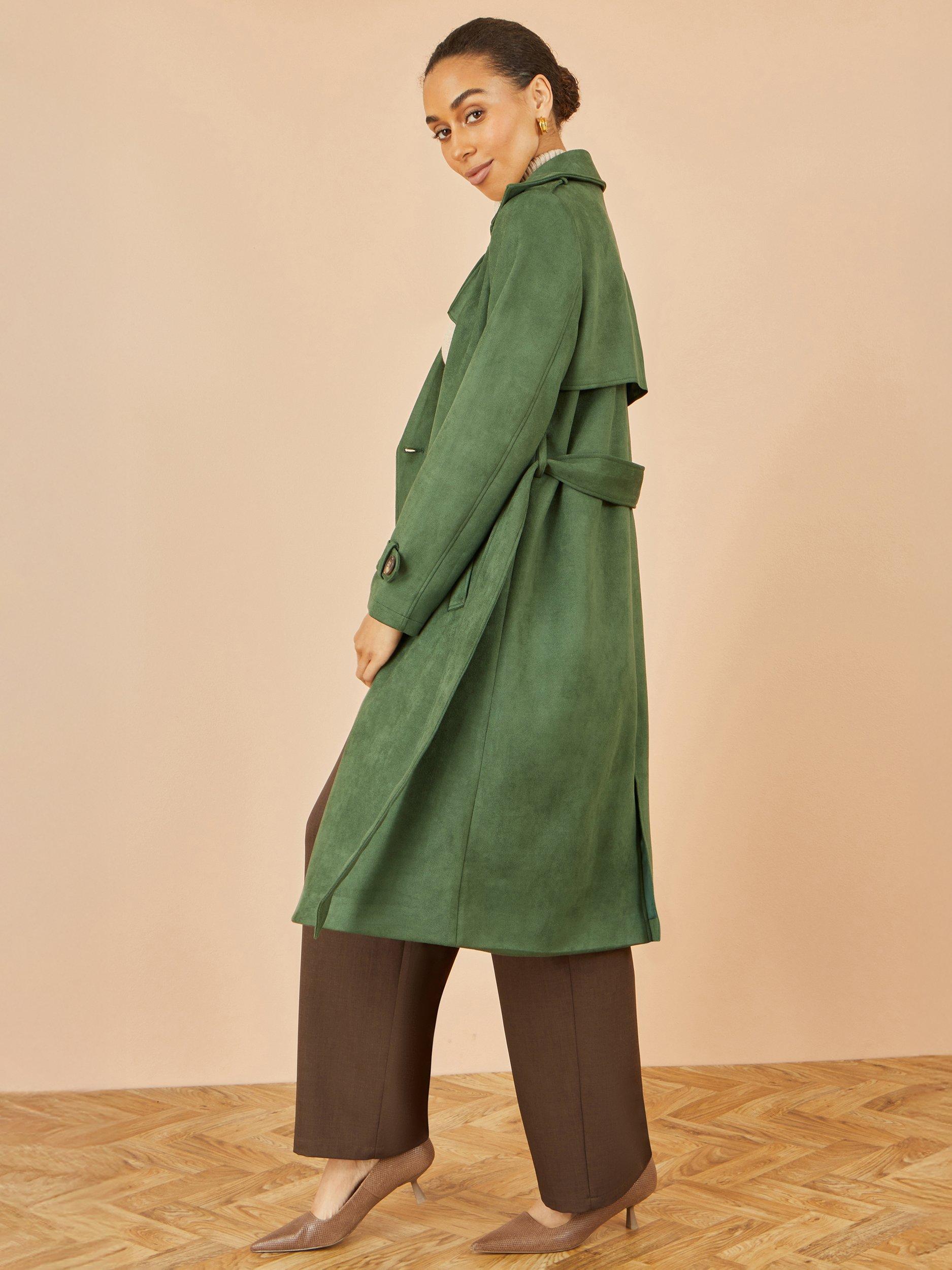 Product image 6 of 7, which shows Yumi Faux Suede Trench Coat, Green, 8