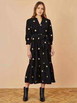 Yumi Cosmic Embroidered Corduroy Midi Dress, Black, Black