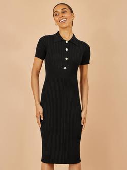Yumi Daisy Button Detail Rib Knit Dress, Black