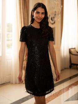 Yumi Dripping Sequin Tunic Dress, Black, Black