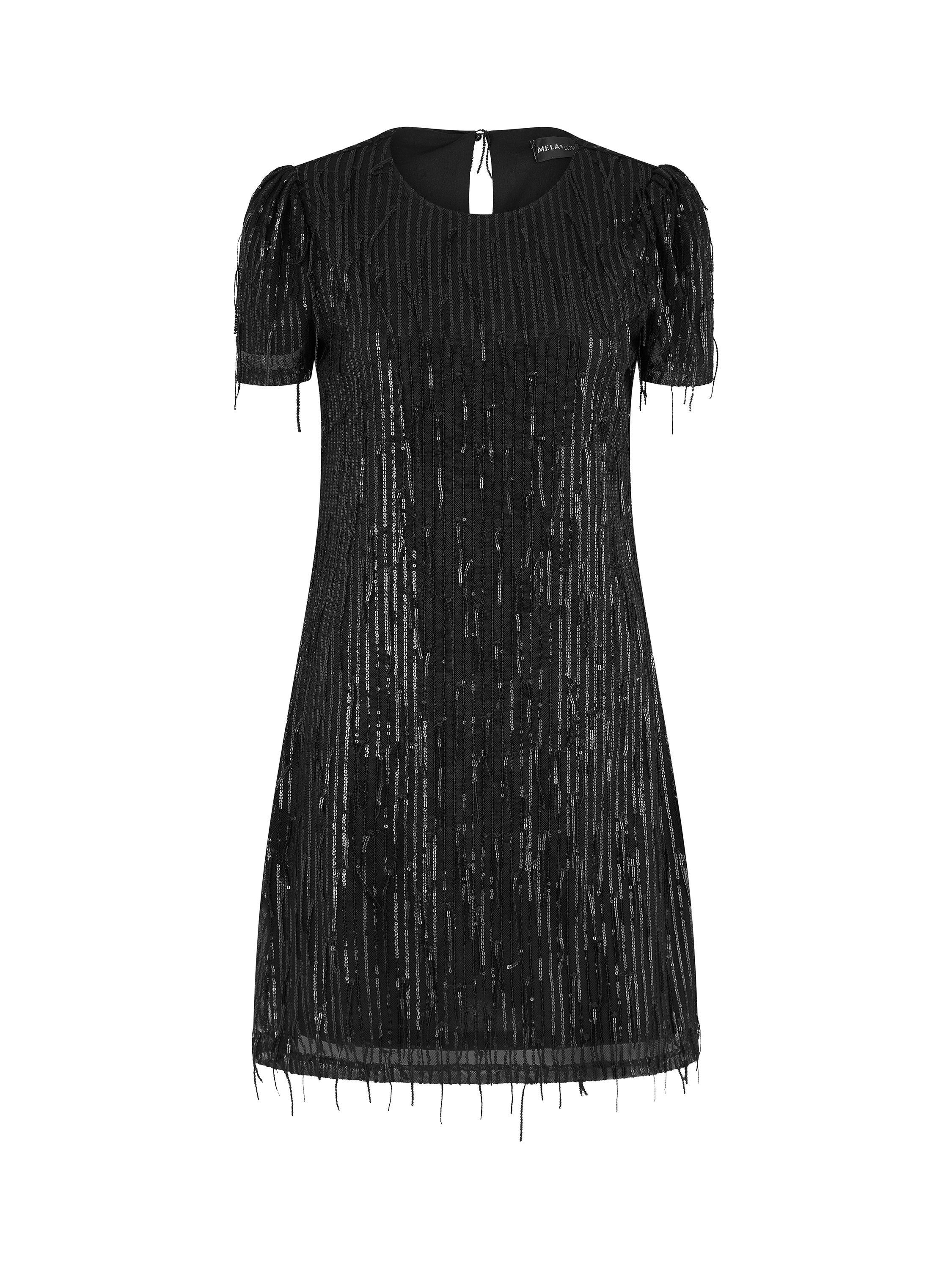 Product image 5 of 5, which shows Yumi Dripping Sequin Tunic Dress, Black, 8
