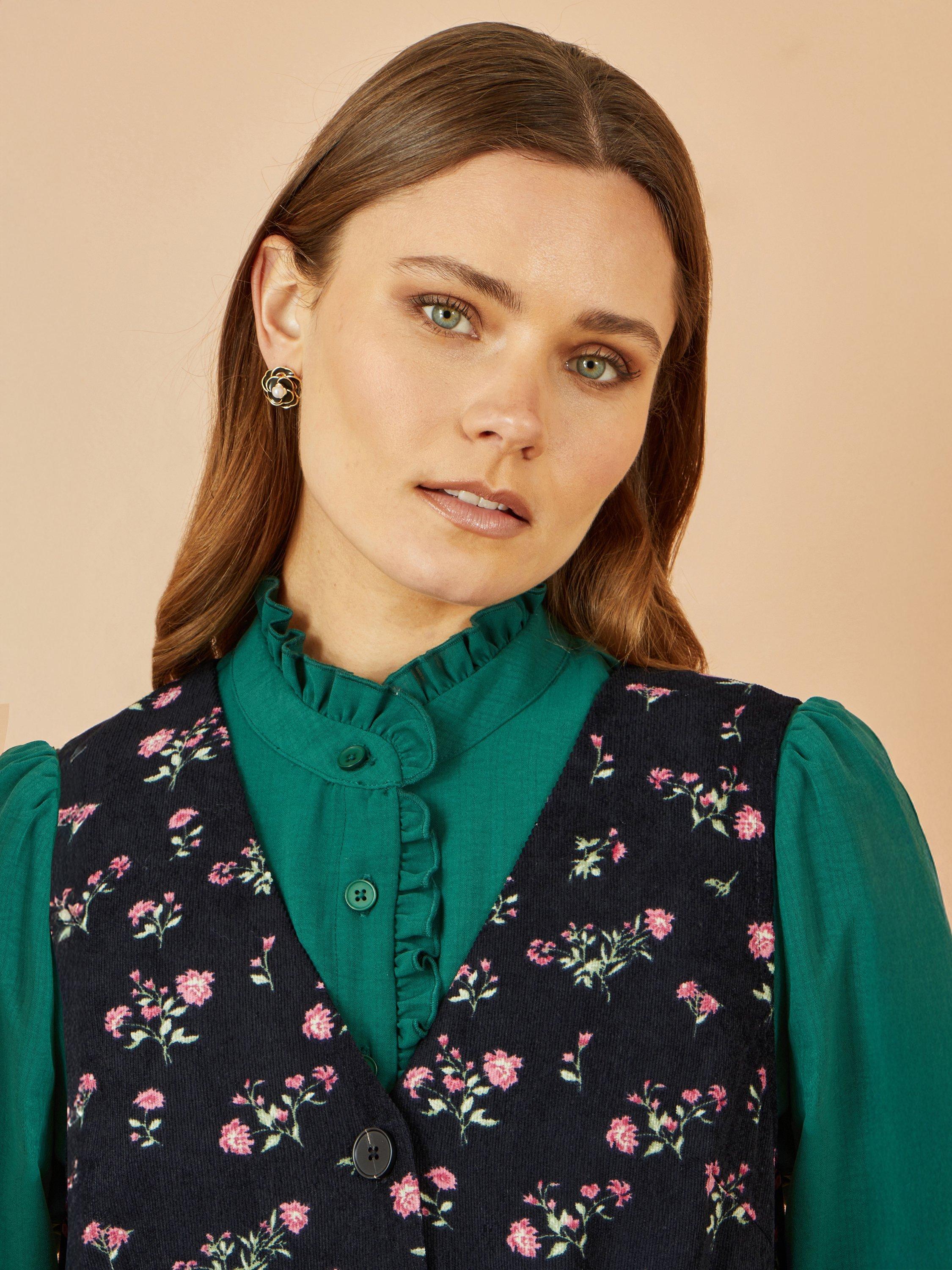 Product image 3 of 5, which shows Yumi Floral Button Down Pinafore Dress, Black, 8