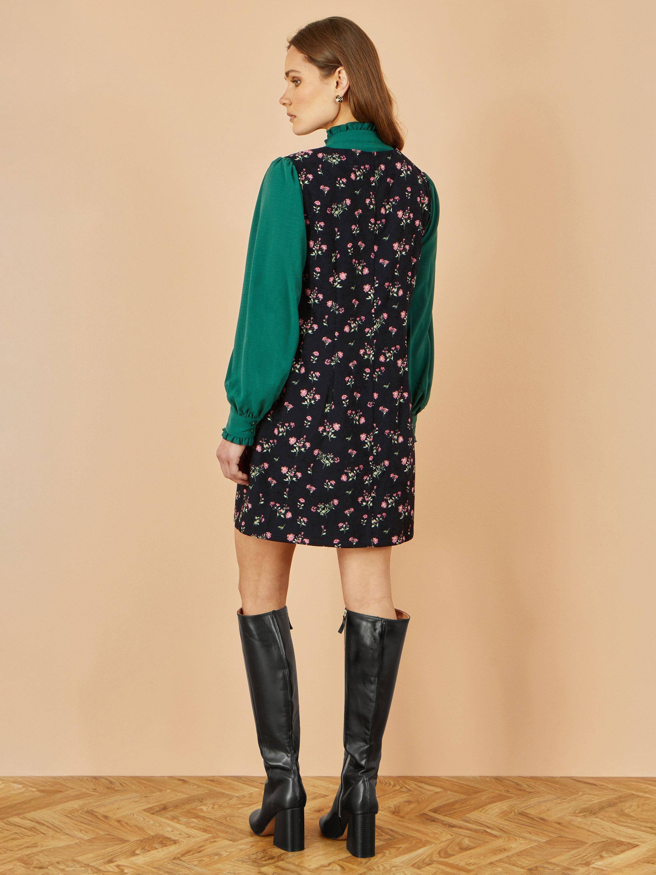 Product image 4 of 5, which shows Yumi Floral Button Down Pinafore Dress, Black, 8